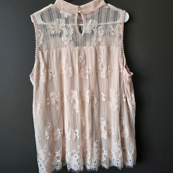 Shannon Ford New York Pink Floral Lace Sweetheart Mock Neck Sleeveless Blouse 3X - Picture 4 of 9